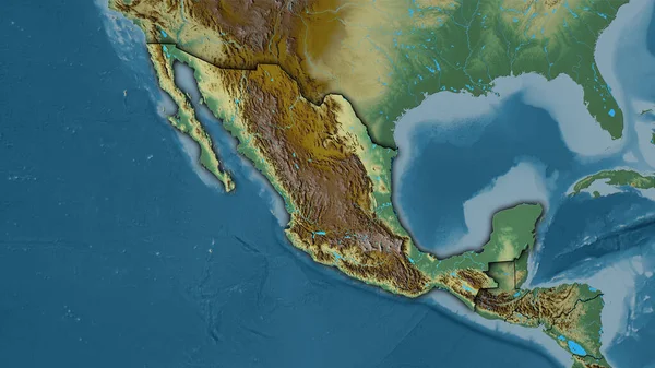 Stereografik Projeksiyondaki Topografik Yardım Haritasında Meksika Bölgesi Koyu Parlak Çizgili — Stok fotoğraf