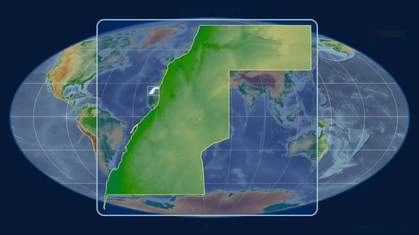 Közelítés Nyugat Szaharára Perspektívákkal Mollweide Projekció Globális Térképével Szemben Alakzat — Stock Fotó