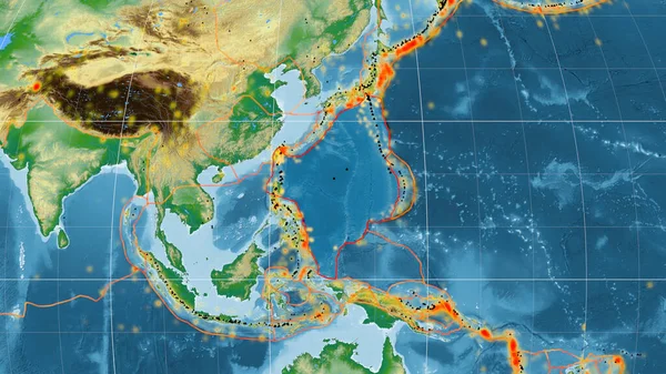 Тектонічна Плита Філіппінського Моря Викладена Глобальній Кольоровій Фізичній Карті Проекції — стокове фото