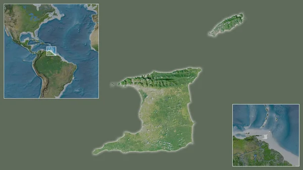 Zbliżenie Trynidadu Tobago Oraz Jego Położenie Regionie Centrum Światowej Mapy — Zdjęcie stockowe