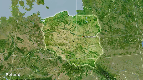 Stereografik Projeksiyonda Polonya Bölgesi Uydusu Haritasında Ana Bileşim — Stok fotoğraf