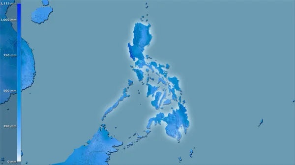 带图例的立体投影中菲律宾地区湿月的降水 发光轮廓光栅层的原始成分 — 图库照片