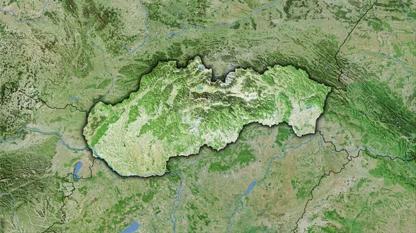 Uydu Haritasında Slovakya Bölgesi Stereografik Projeksiyonda Koyu Parlak Dış Hatları — Stok fotoğraf