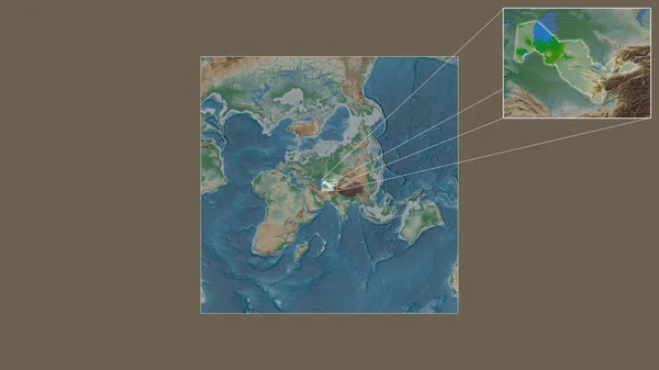 Área Expandida Ampliada Uzbequistão Extraída Mapa Larga Escala Mundo Com — Fotografia de Stock