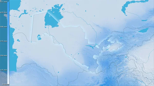 Opady Najwilgotniejszych Kwartałów Obszarze Uzbekistanu Projekcji Stereograficznej Legendą Surowa Kompozycja — Zdjęcie stockowe