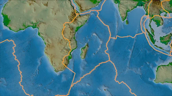 Tektonik Plakalar Somali Plaka Alanına Komşu Bölgelerin Fiziksel Haritası Üzerinde — Stok fotoğraf