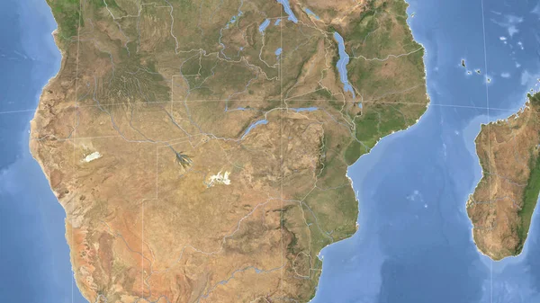 津巴布韦及其邻国 距离偏斜的视角 没有轮廓 卫星图像 — 图库照片