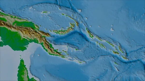 グリンテンI予測 斜めの変換 の物理的地図上のソロモン海地殻プレートの近傍 生の複合体 アウトラインなし — ストック写真