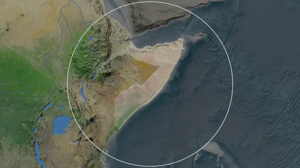 Area Allargata Della Somalia Circondata Cerchio Sullo Sfondo Del Suo — Foto Stock