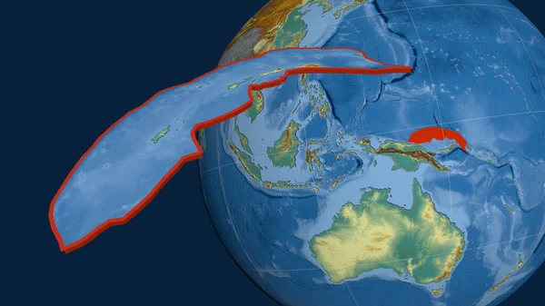 Plaque Tectonique Bismarck Nord Extrudée Présentée Contre Globe Carte Topographique — Photo