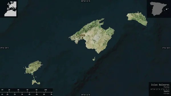 Islas Baleares Communauté Autonome Espagne Imagerie Satellite Forme Présentée Contre — Photo