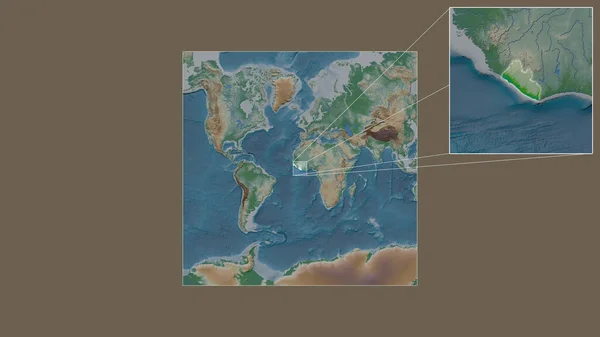 世界の大規模な地図から抽出されたリベリアの拡大 拡大された地域では フレームの隅を結ぶ主要線があります 地図の色 — ストック写真