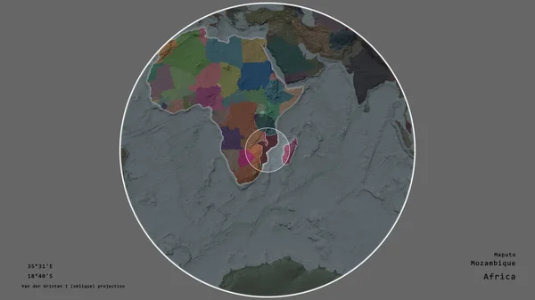 Área Moçambique Marcada Com Círculo Mapa Grande Escala Continente Isolado — Fotografia de Stock