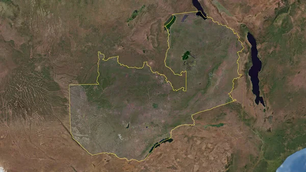 Zambia outlined - High resolution satellite image