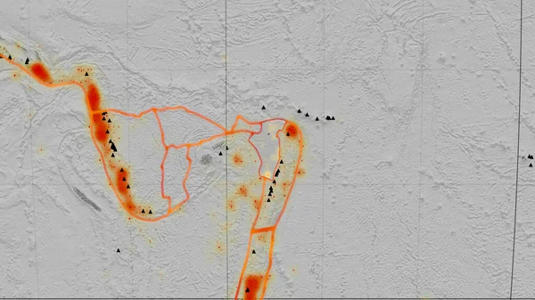 ニウアフ地殻プレートは カヴァライスキー予測の世界的なグレースケールの標高マップについて概説しました 3Dレンダリング — ストック写真