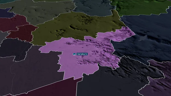 Saraburi Provincia Della Thailandia Ingrandita Evidenziata Con Capitale Mappa Colorata — Foto Stock