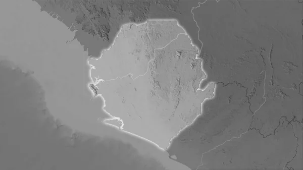 Área Sierra Leona Mapa Elevación Escala Grises Proyección Estereográfica Composición — Foto de Stock