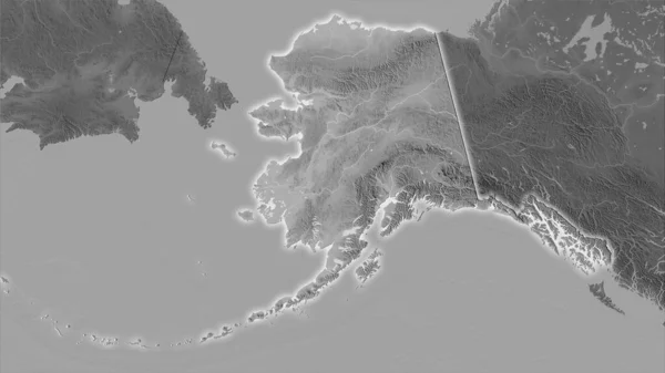 United States Alaska Area Grayscale Elevation Map Stereographic Projection Raw — Stock Photo, Image