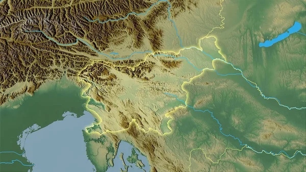 Slovénie Zone Sur Carte Topographique Relief Dans Projection Stéréographique Composition — Photo