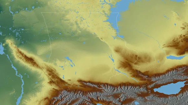 扎姆扎姆 哈萨克斯坦地区 五彩斑斓的湖泊和河流 形状与它的国家相对应 3D渲染 — 图库照片