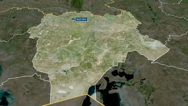 Aqtobe Región Kazajstán Ampliada Destacada Con Capital Imágenes Satélite Renderizado —  Fotos de Stock