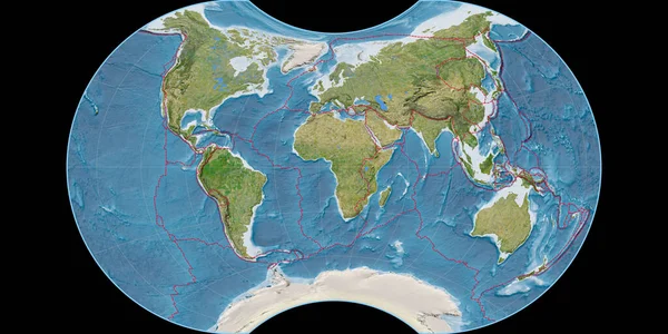 Mapa Mundo Projeção Globular Aparente Maurer Centrada Longitude Leste Imagens — Fotografia de Stock