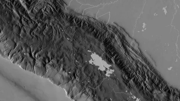 Puno Region Peru Grayscaled Map Lakes Rivers Shape Outlined Its — Stock Photo, Image