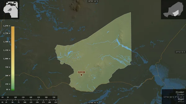 Zinder Τμήμα Νίγηρα Χρωματιστά Δεδομένα Σκίασης Λίμνες Και Ποτάμια Σχήμα — Φωτογραφία Αρχείου