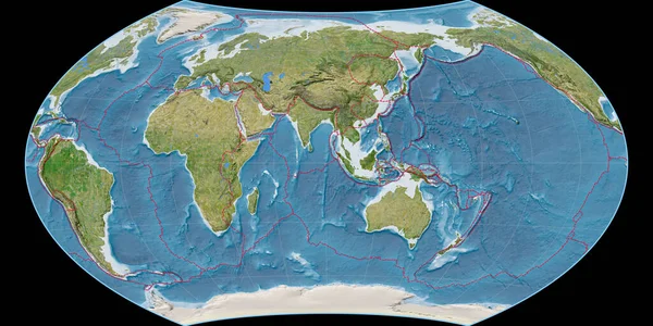 Mapa Świata Projekcji Wagnera Viii Skupiona Wschodniej Długości Geograficznej Obrazy — Zdjęcie stockowe