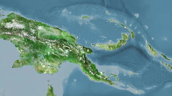 衛星Dマップ上のパプアニューギニア領域の立体投影 ラスター層の生の組成 — ストック写真