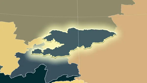 Kirguistán Barrio Perspectiva Oblicua Distante Forma Brillaba Mapa Color Las — Foto de Stock