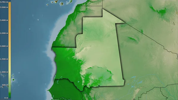 Mapa Físico Dentro Del Área Mauritania Proyección Estereográfica Con Leyenda — Foto de Stock
