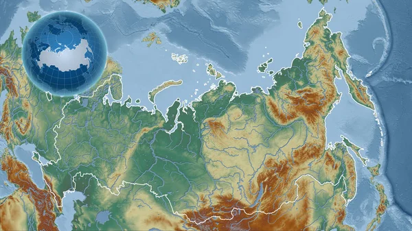 Russland Globus Mit Der Form Des Landes Gegen Vergrößerte Landkarte — Stockfoto