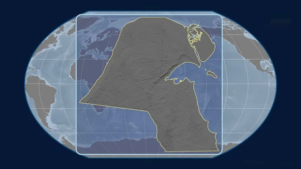 Zoomed View Kuwait Outline Perspective Lines Global Map Kavrayskiy Projection — Stock Photo, Image