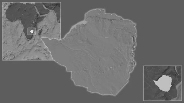 Primer Plano Zimbabue Ubicación Región Centro Mapa Mundial Gran Escala — Foto de Stock