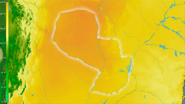 Mean Temperature Warmest Quarter Paraguay Area Stereographic Projection Legend Raw — Stock Photo, Image