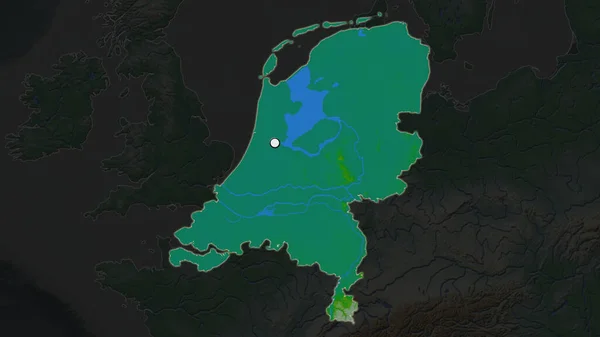 Zona Destacada Los Países Bajos Con Punto Capital Mapa Desaturado — Foto de Stock