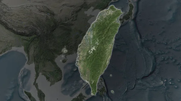 Тайвань Розширився Засвітився Темному Тлі Свого Оточення Супутникові Зображення — стокове фото
