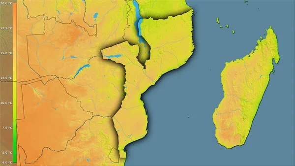 Variación Temperatura Diurna Media Dentro Del Área Mozambique Proyección Estereográfica — Foto de Stock