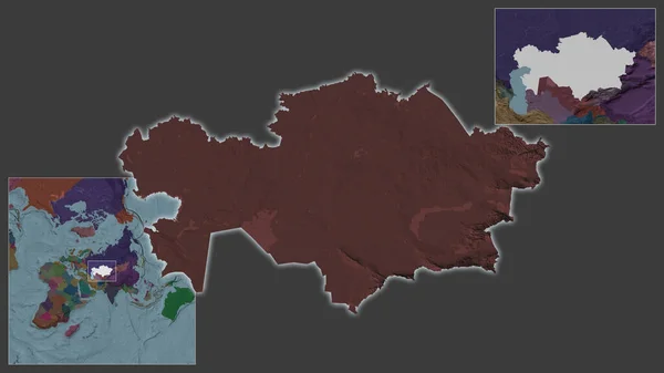 Крупный План Казахстана Расположение Регионе Центре Крупномасштабной Карты Мира Цветная — стоковое фото
