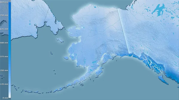 Осадки Самого Влажного Месяца Территории Сша Аляске Стереографической Проекции Легендой — стоковое фото