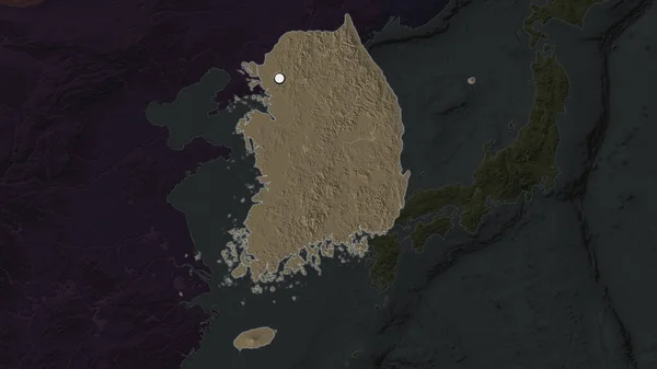 Zona Destacada Corea Del Sur Con Punto Capital Mapa Desaturado —  Fotos de Stock