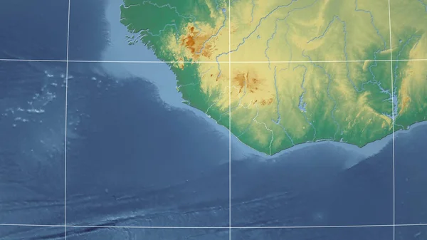 Liberia Neighborhood Distant Perspective Outline Country Topographic Relief Map — Stock Photo, Image