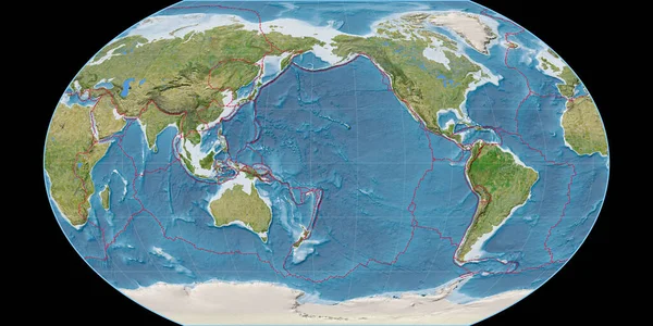 World Map Kavraisky Vii Projection Centered 170 West Longitude Satellite — Stock Photo, Image