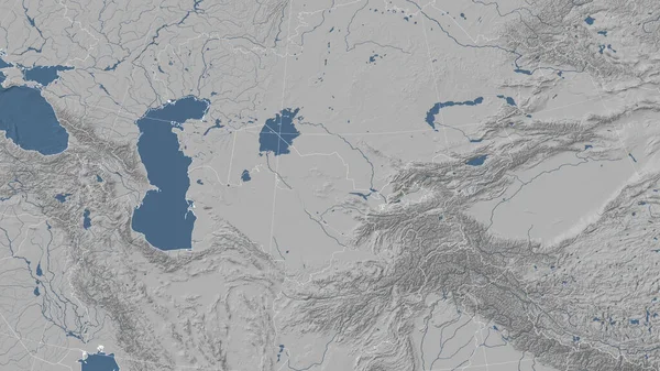 Узбекистан Окрестности Далекая Косыя Перспектива Контура Grayscale Elevation Map — стоковое фото