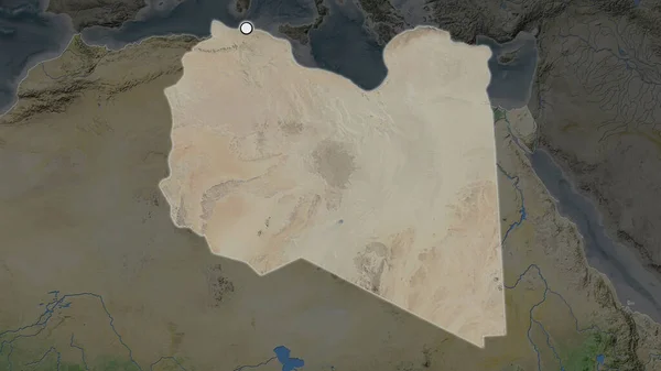 Area Evidenziata Della Libia Con Punto Capitale Sulla Mappa Desaturata — Foto Stock