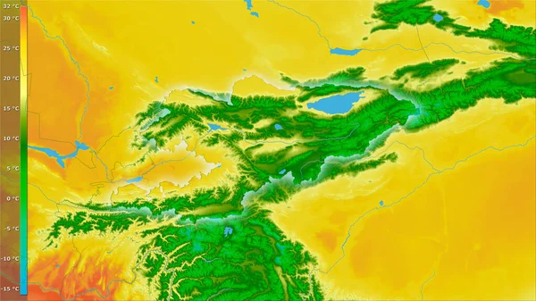 Efsanevi Stereografik Projeksiyondaki Kırgızistan Bölgesinin Sıcak Çeyreğinin Ortalama Sıcaklığı Işığın — Stok fotoğraf