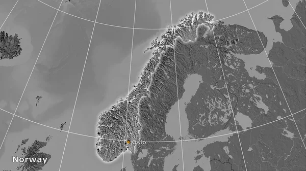 Norwegen Auf Der Zweiebenen Höhenkarte Der Stereographischen Projektion Hauptkomposition — Stockfoto