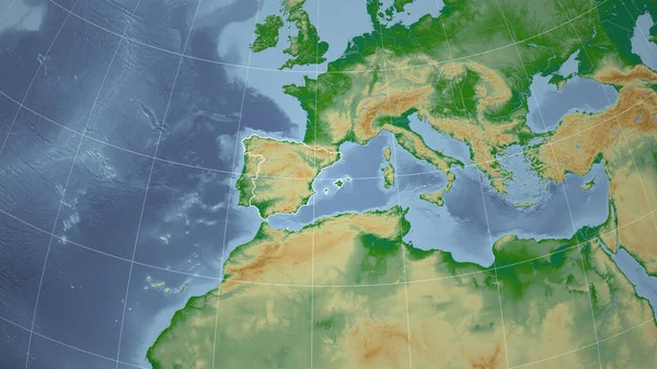 Іспанія Сусідство Далека Перспектива Обрисами Країни Фізична Карта — стокове фото