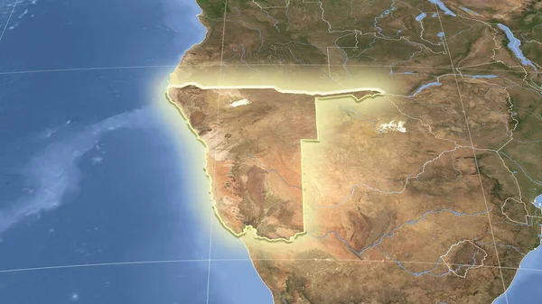 Namibia Its Neighborhood Distant Oblique Perspective Shape Glowed Satellite Imagery — Stock Photo, Image